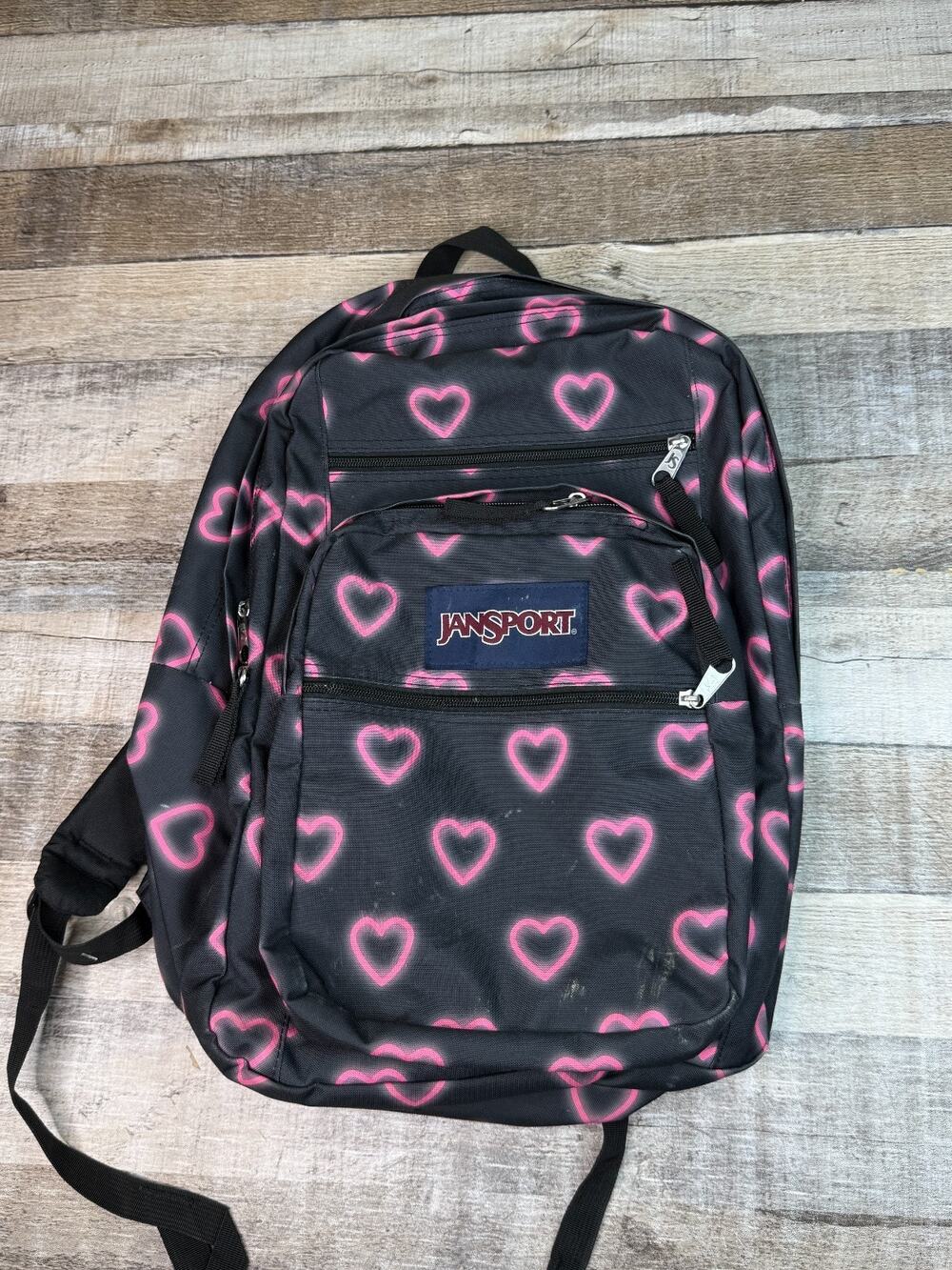 JanSport Big Student 17.5" Backpack Happy Hearts Black Laptop Sleeve School